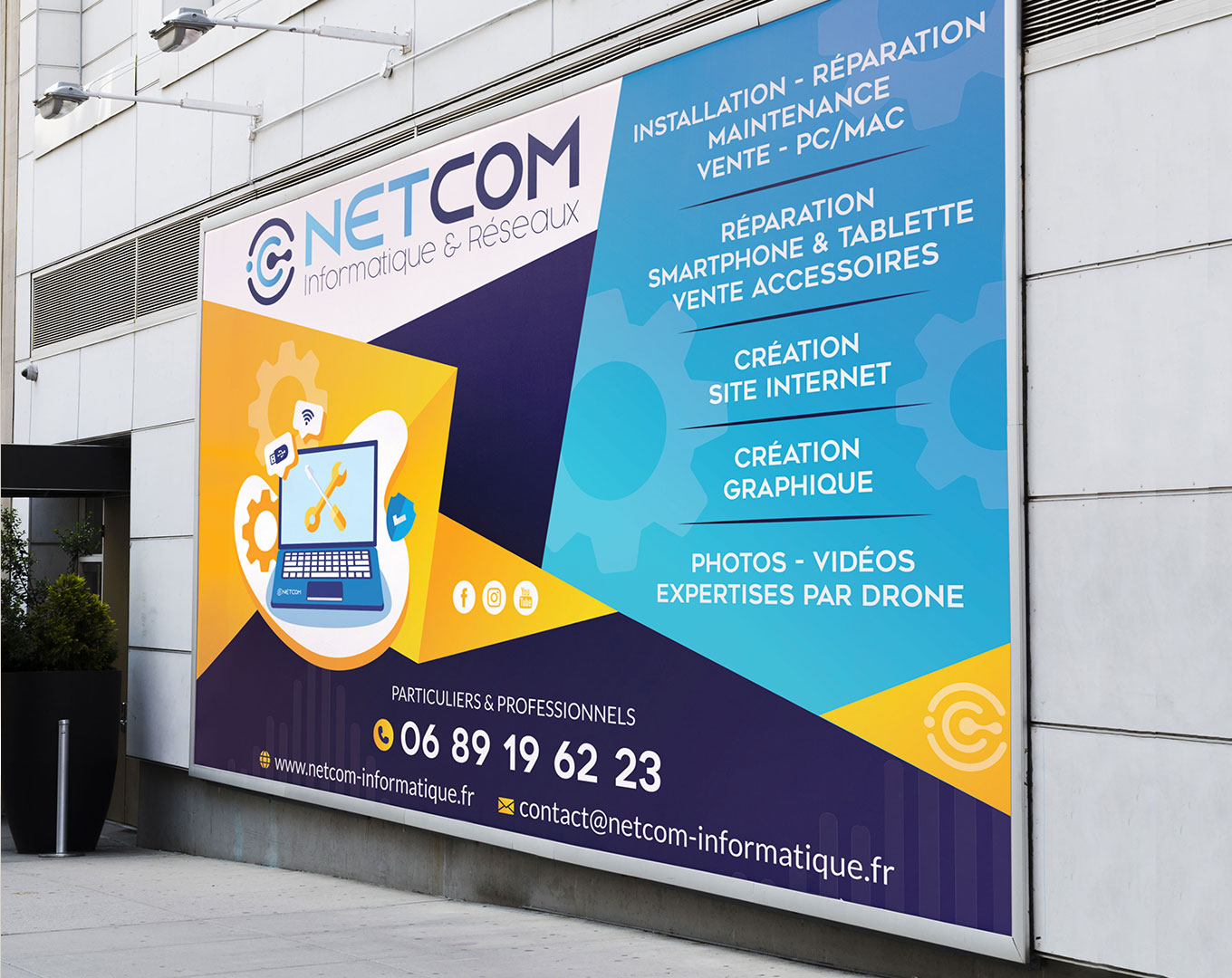 Création panneau publicitaire Netcom Informatique enseigne 2scom