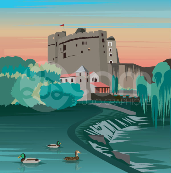 illustration-clisson-chateau-affiche-poster-souvenir-loire-atlantique-zoom