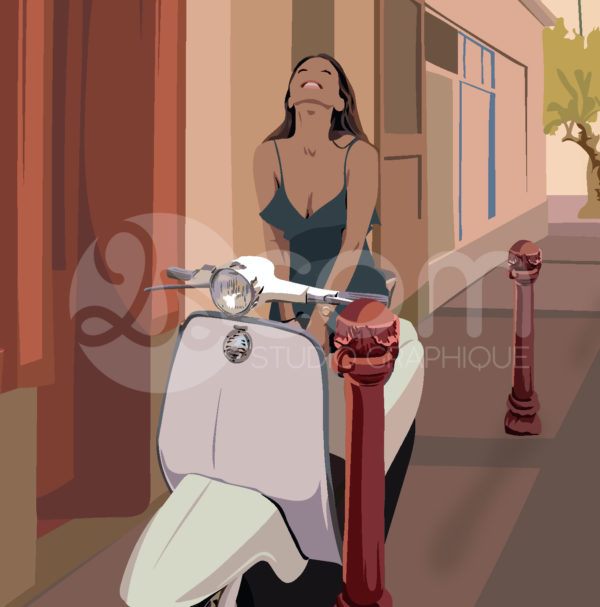 illustration-clisson-italienne-vespa-rue-remouleurs-affiche-poster-souvenir-loire-atlantique-zoom