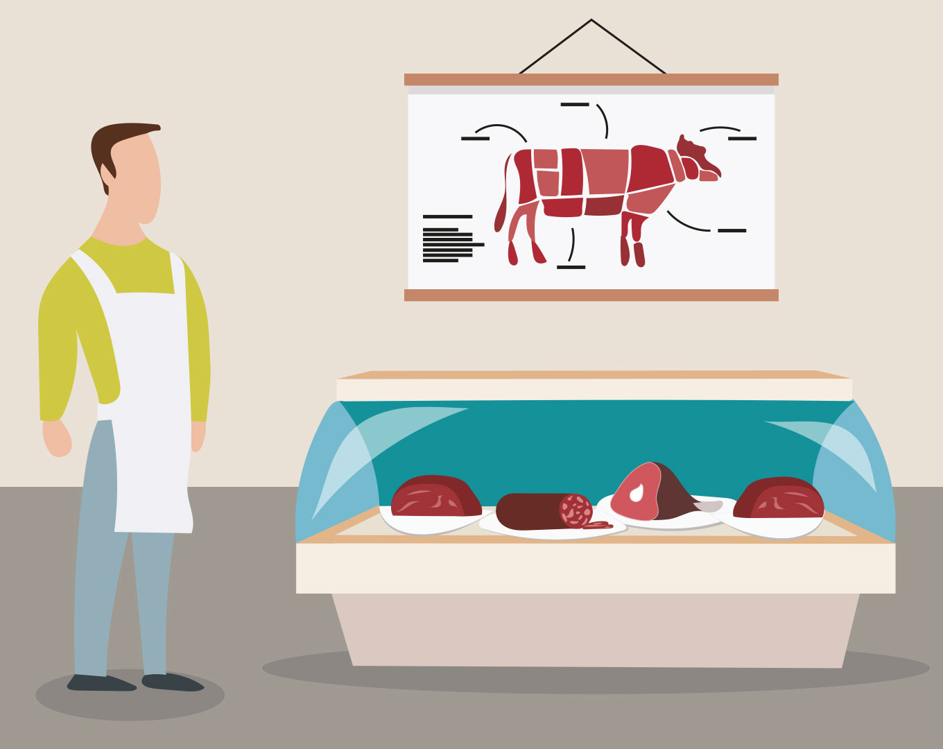 Illustration d'un vendeur de viande bio