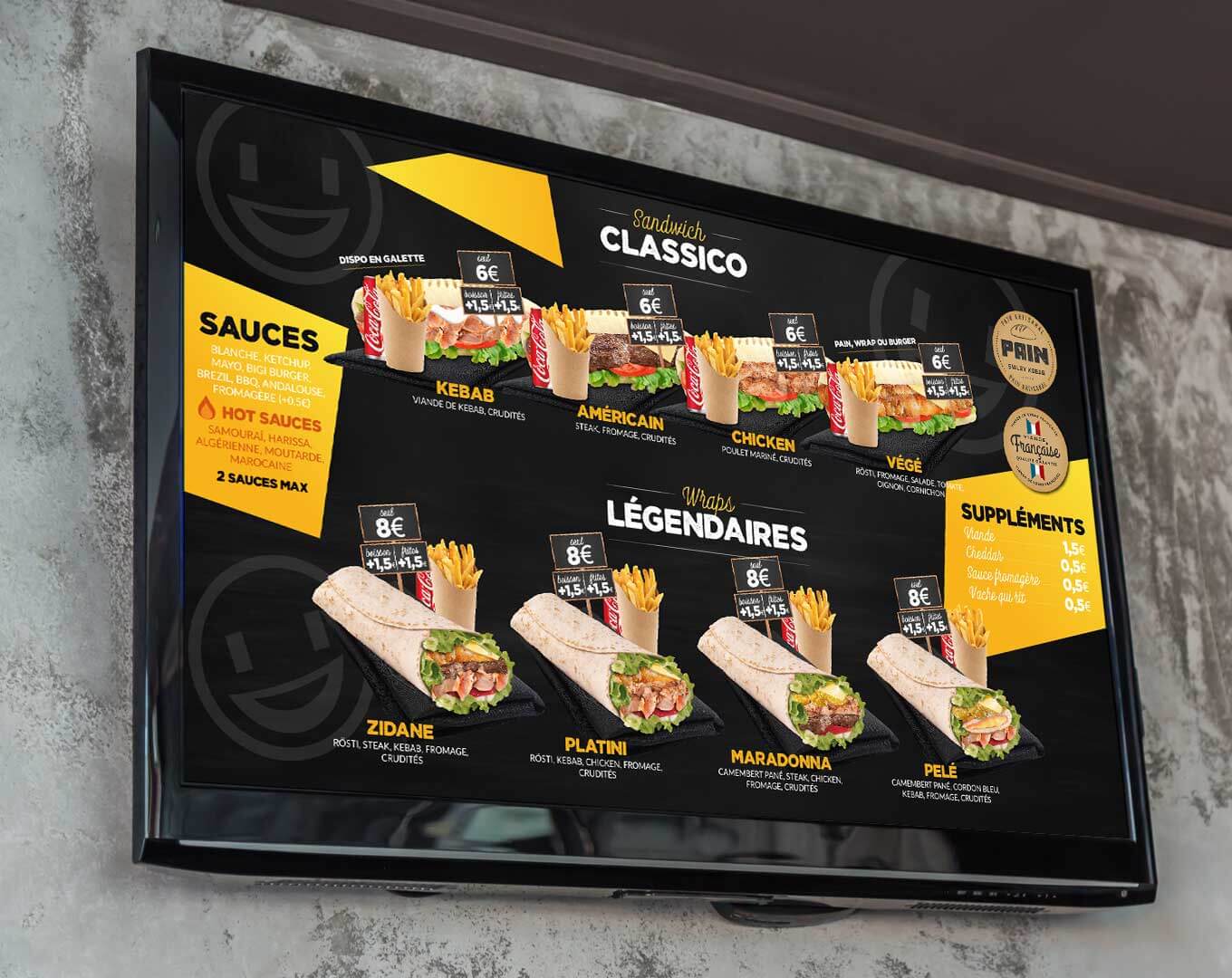animation menu écran pour fast food kebab tacos