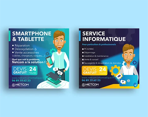 Réalisation publicité pour entreprise informatique et smartphone netcom