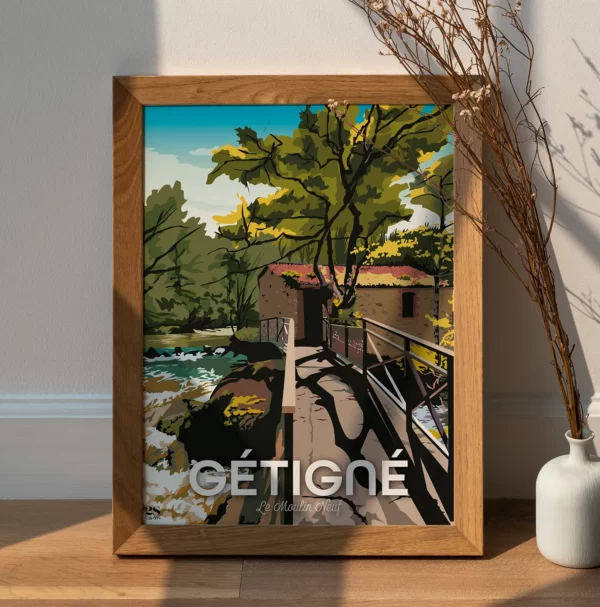 Affiche illustrée de Gétigné, le Moulin Neuf en Loire Atlantique