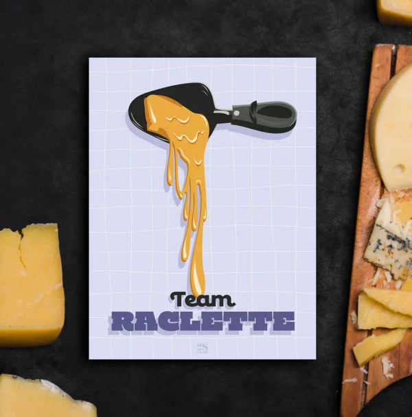 Affiche fromage raclette haute savoie fondue montagne plat typique français illustration affiche vintage